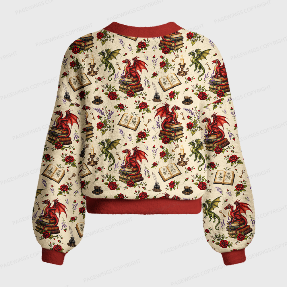 Pagewings Christmas Book Dragon Women's Cardigan Sweater