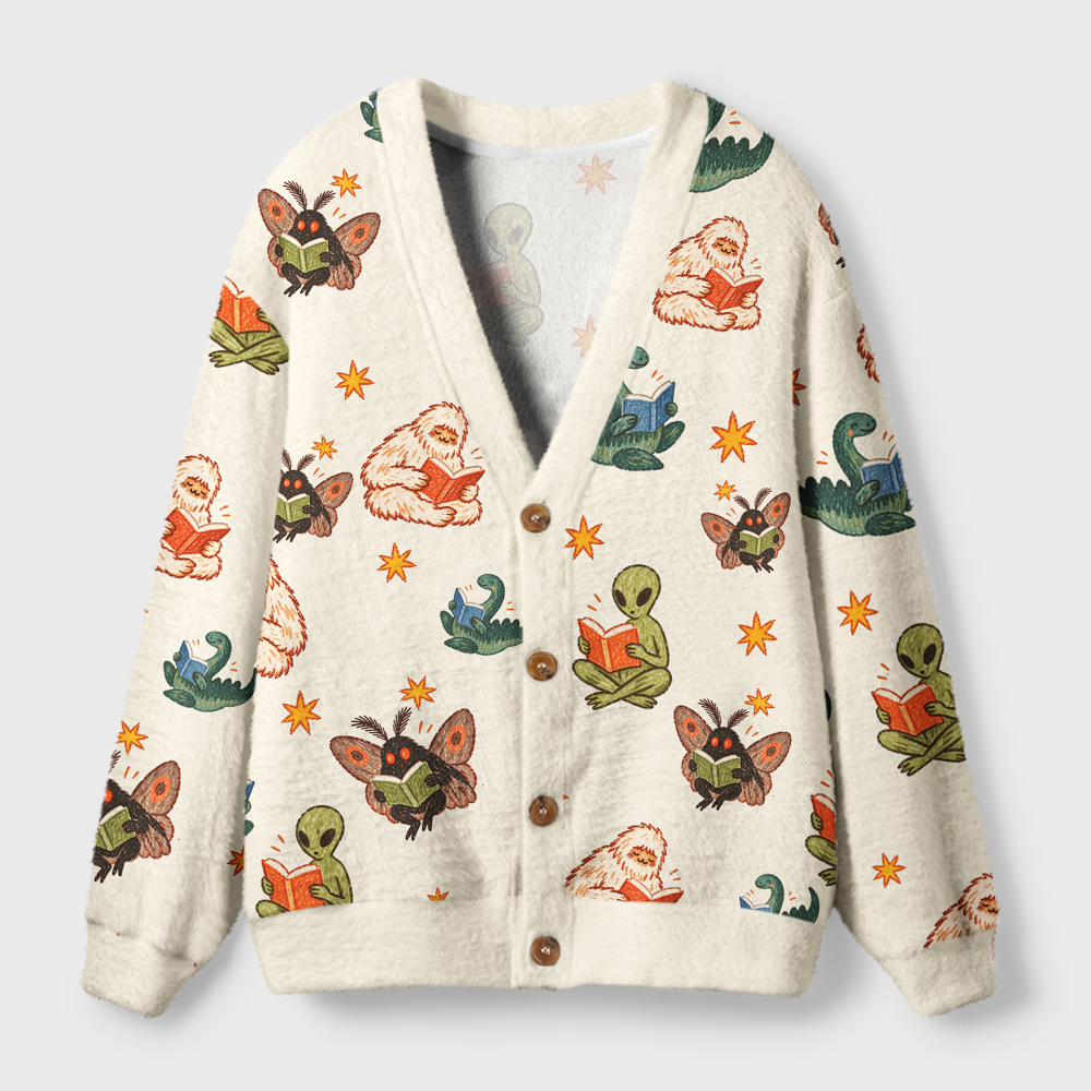 Pagewings Reading Cryptids Light Knit Unisex Cardigan Sweaters