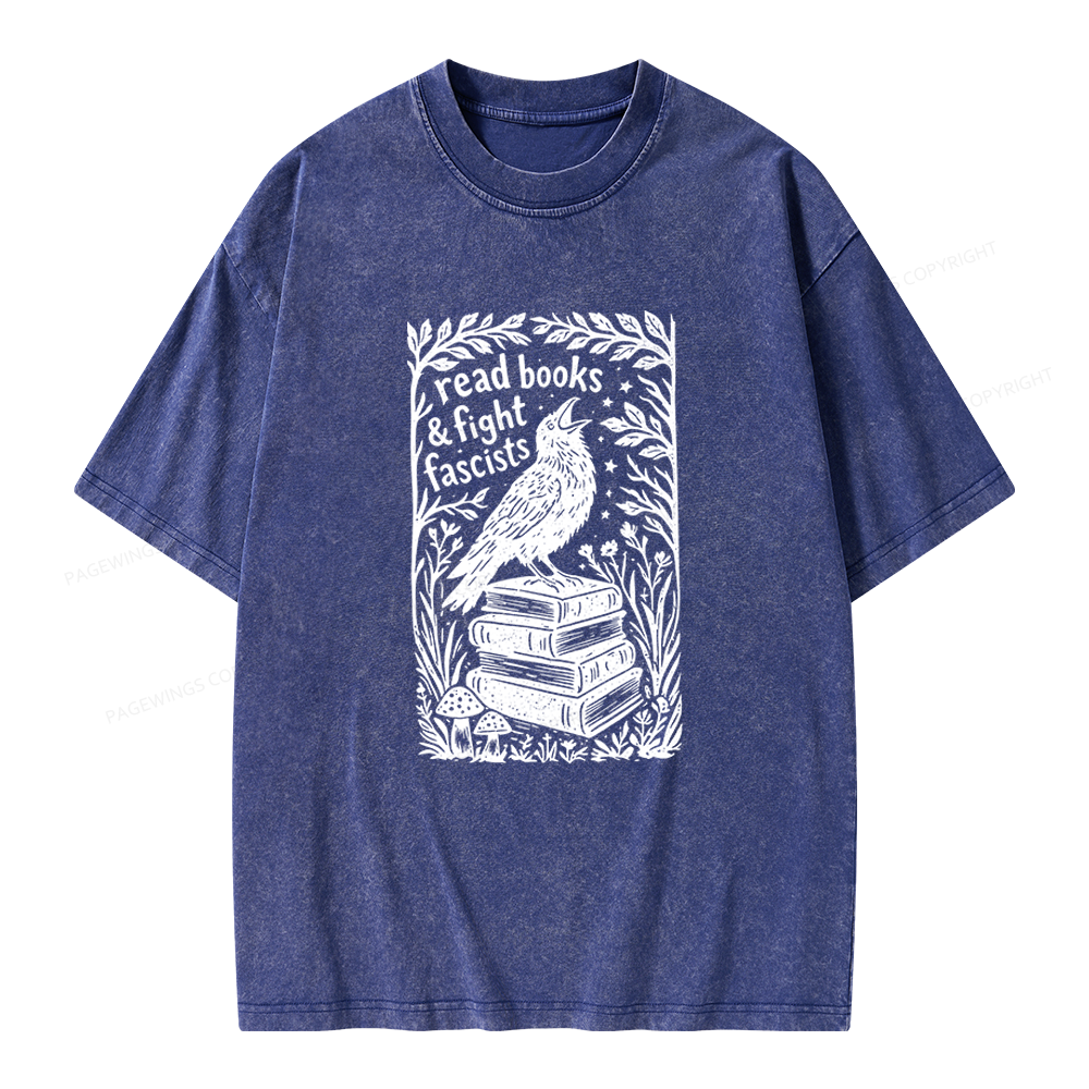 Pagewings Read Books Fight Fascists Unisex Washed T-shirt