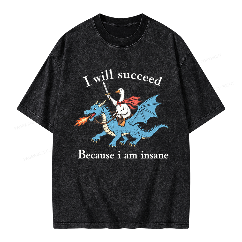Pagewings I Will Succeed Because I Am Insane Unisex Washed T-shirt