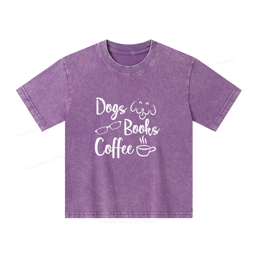 Pagewings Dogs Books Coffee Unisex Kids Washed T-shirt