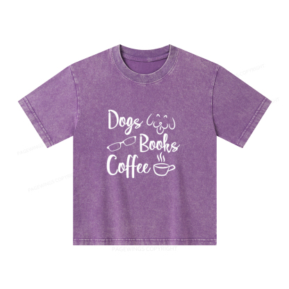 Pagewings Dogs Books Coffee Unisex Kids Washed T-shirt
