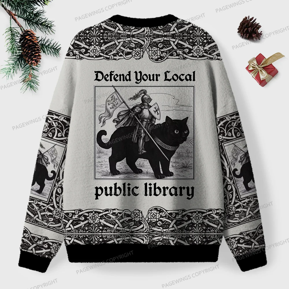 Pagewings Defend Your Local Public Library Unisex Ugly Knit Sweatshirt