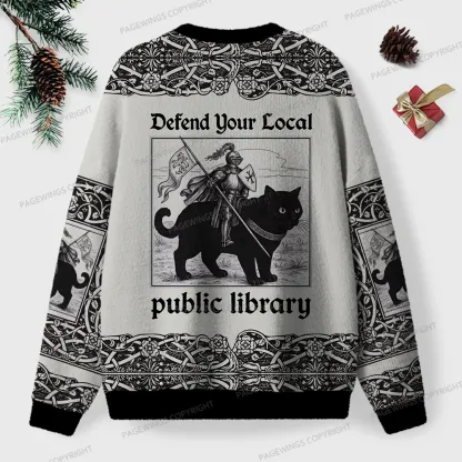 Pagewings Defend Your Local Public Library Unisex Ugly Knit Sweatshirt