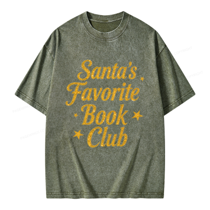 Pagewings Santa's Favorite Book Club Unisex Washed T-shirt