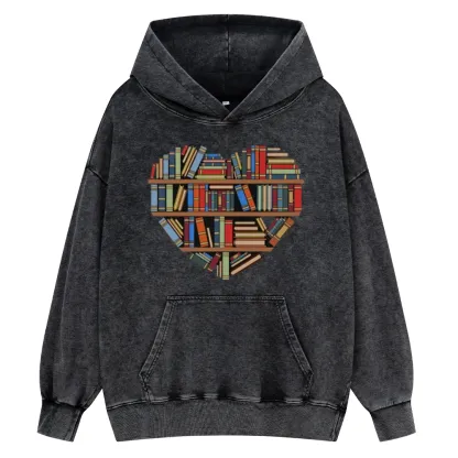 Pagewings Hearty Library Books Unisex Washed Hoodie