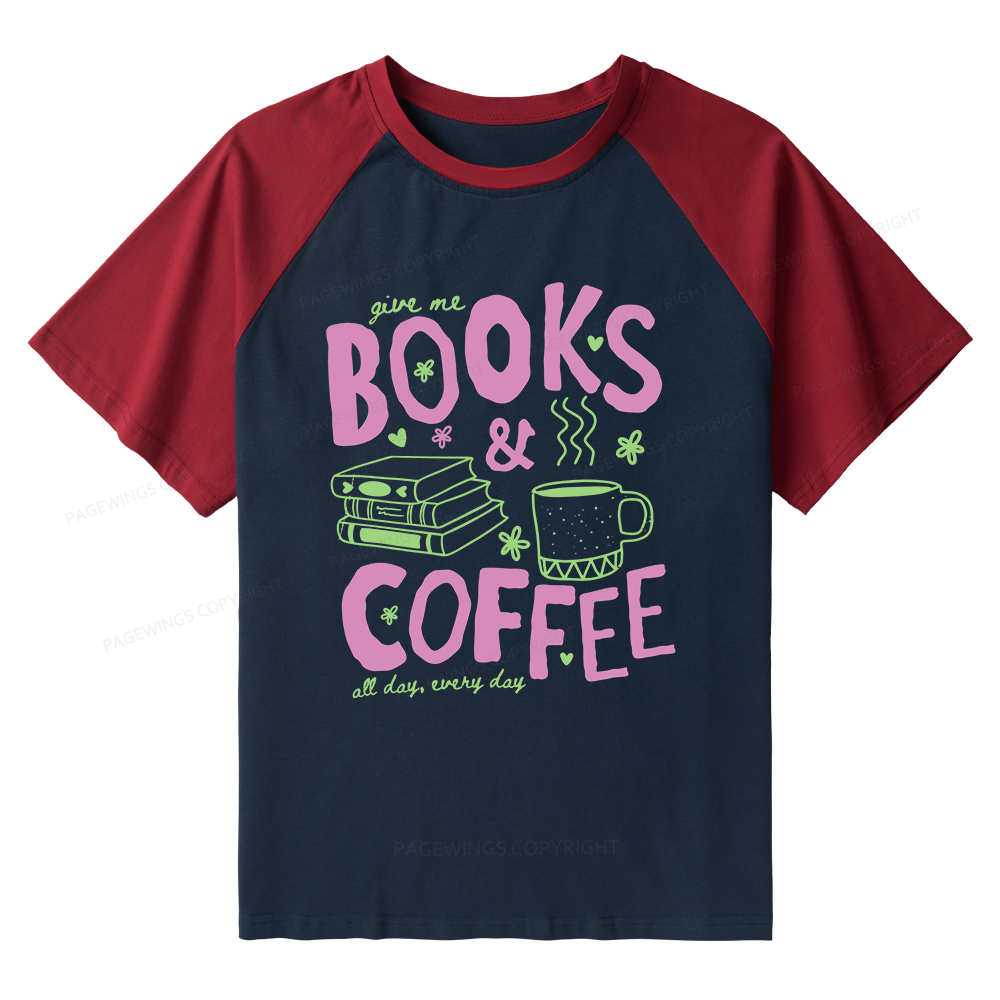 Pagewings Books and Coffee Raglan T-shirt