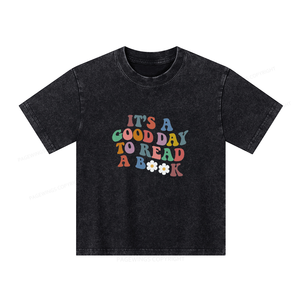 Pagewings It's A Good Day To Read A Book Unisex Kids Washed T-shirt