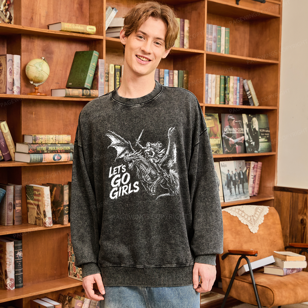 Pagewings Woman Dragon Rider Unisex Washed Sweatshirt
