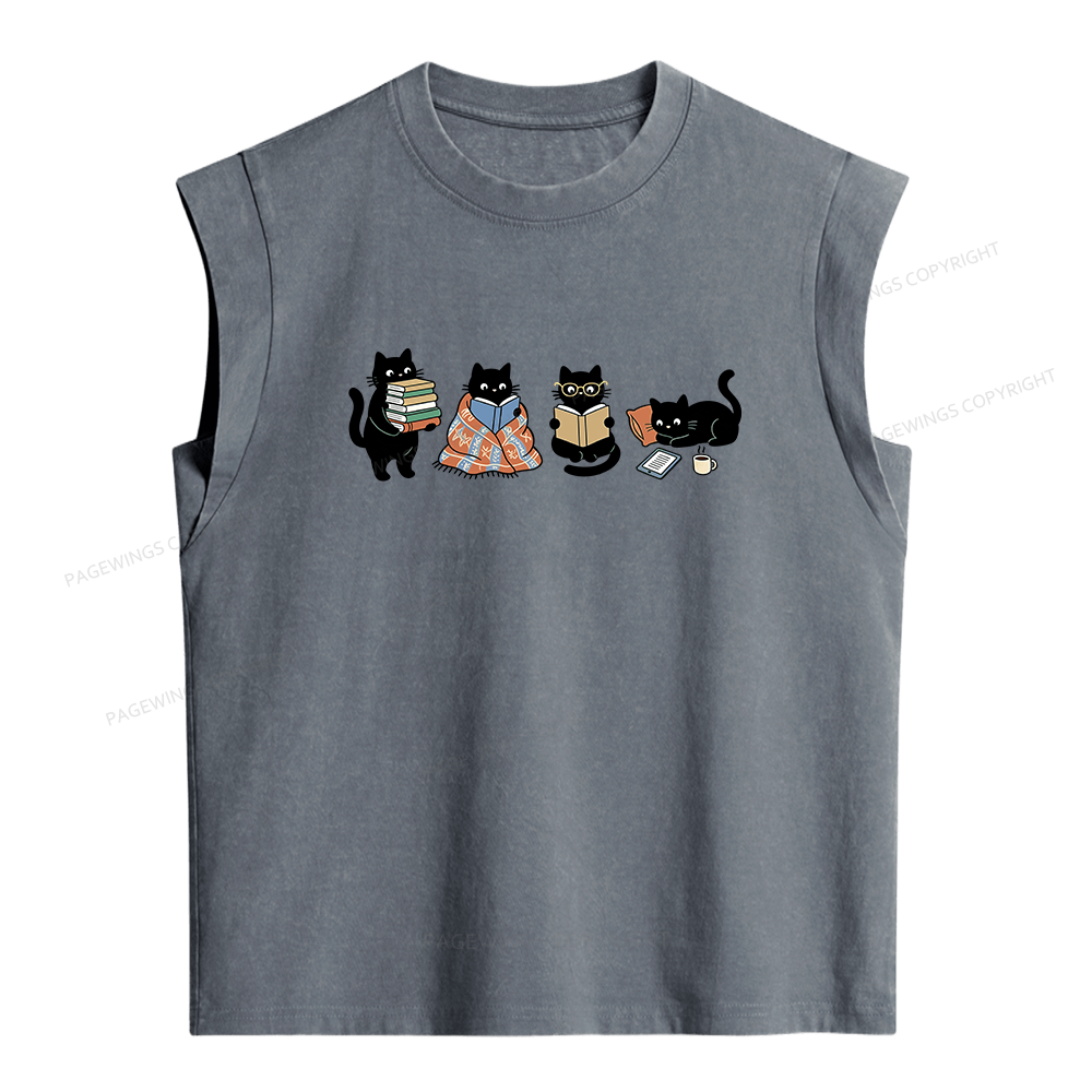 Pagewings Black Cats Reading Women's Washed Tank Top