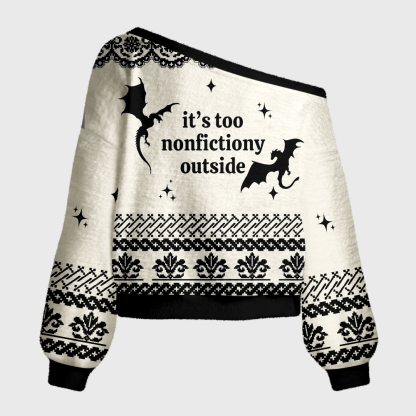 Pagewings Fantasy Graphic Off Shoulder Ugly Knit Sweater