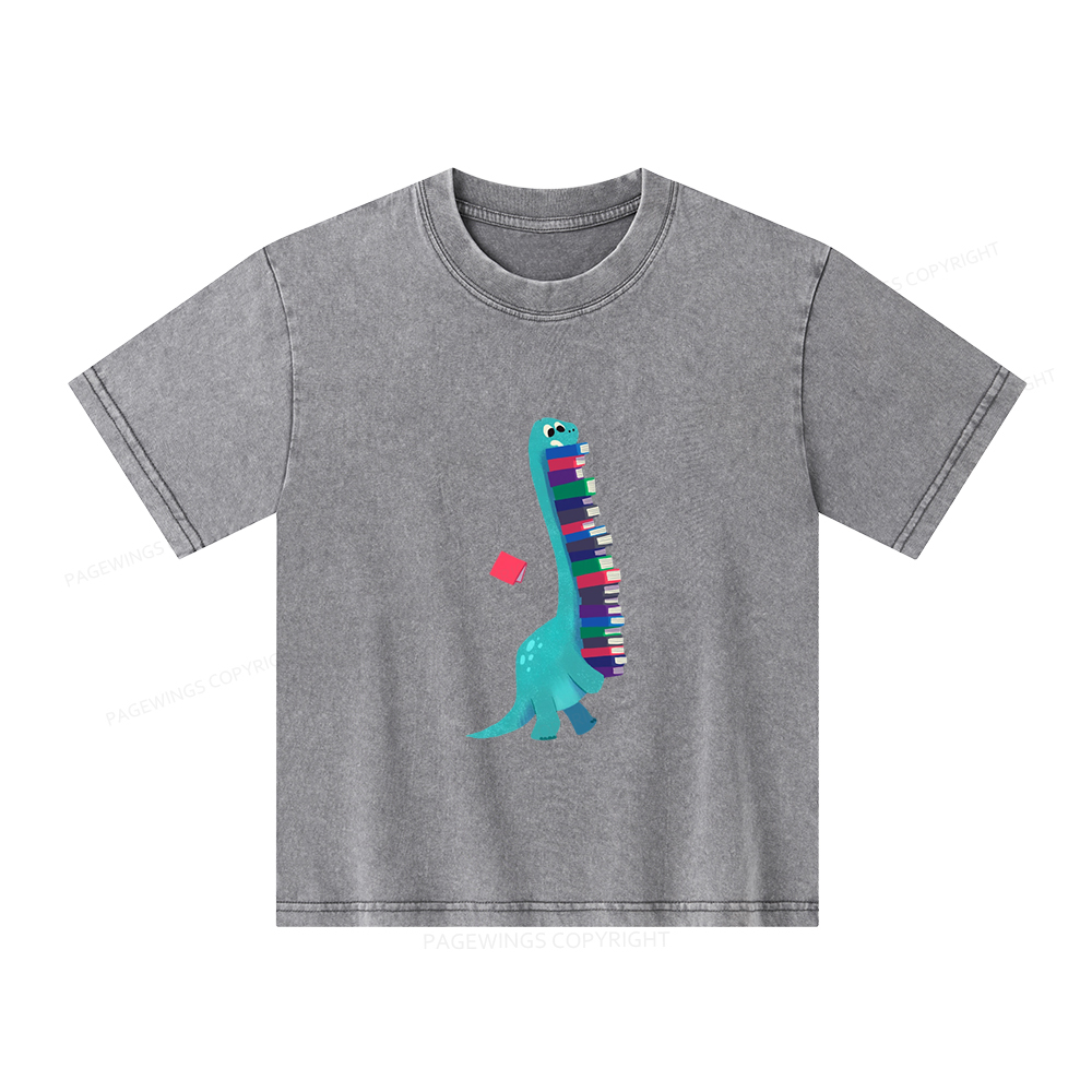 Pagewings Book Dinosaurs Unisex Kids Washed T-shirt