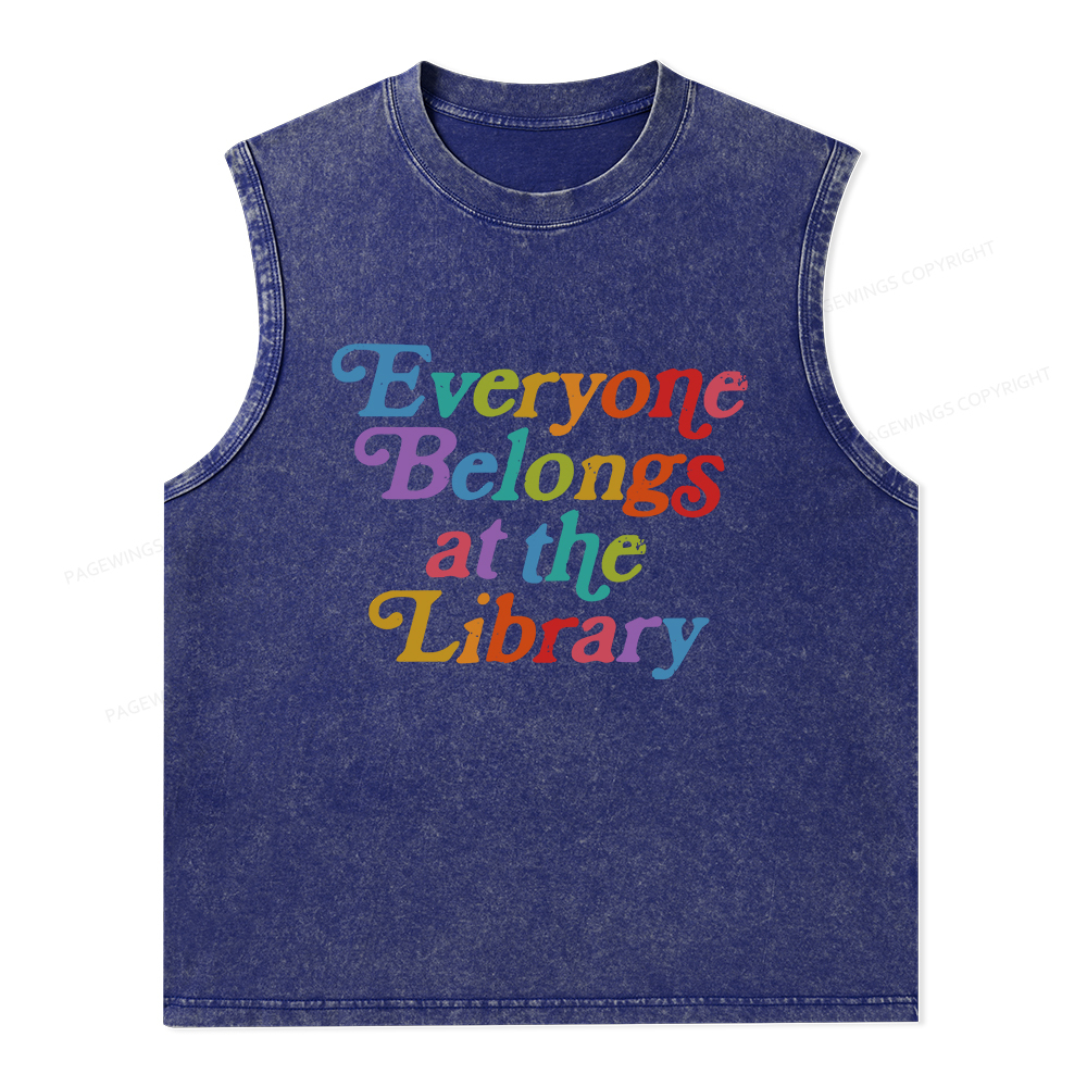 Pagewings Everyone belongs at the library Unisex Washed Tank Top