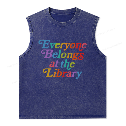 Pagewings Everyone belongs at the library Unisex Washed Tank Top