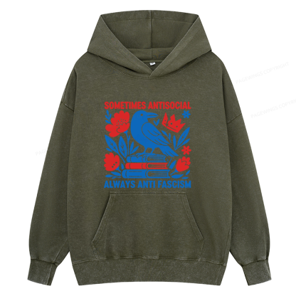 Pagewings Anti Fascism Unisex Washed Hoodie