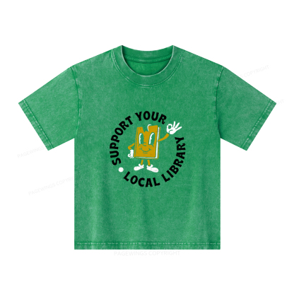 Pagewings Support Your Local Library Adult Unisex Kids Washed T-shirt