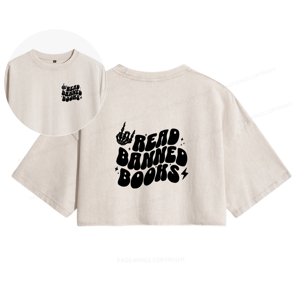 Pagewings Read Banned Books Women's Washed Cropped T-shirt