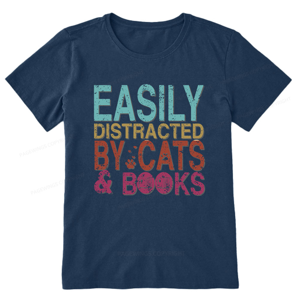 Pagewings Easily Distracted By Cats And Books Unisex Classic T-shirt