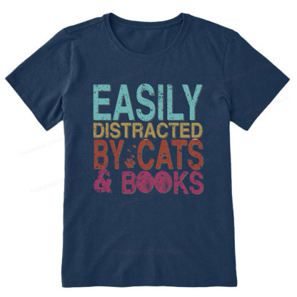 Pagewings Easily Distracted By Cats And Books Unisex Classic T-shirt