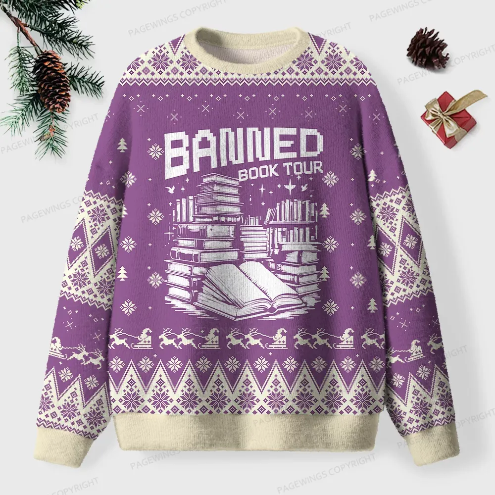 Pagewings Banned Book Tour Unisex Ugly Knit Sweatshirt