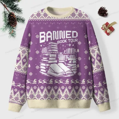 Pagewings Banned Book Tour Unisex Ugly Knit Sweatshirt