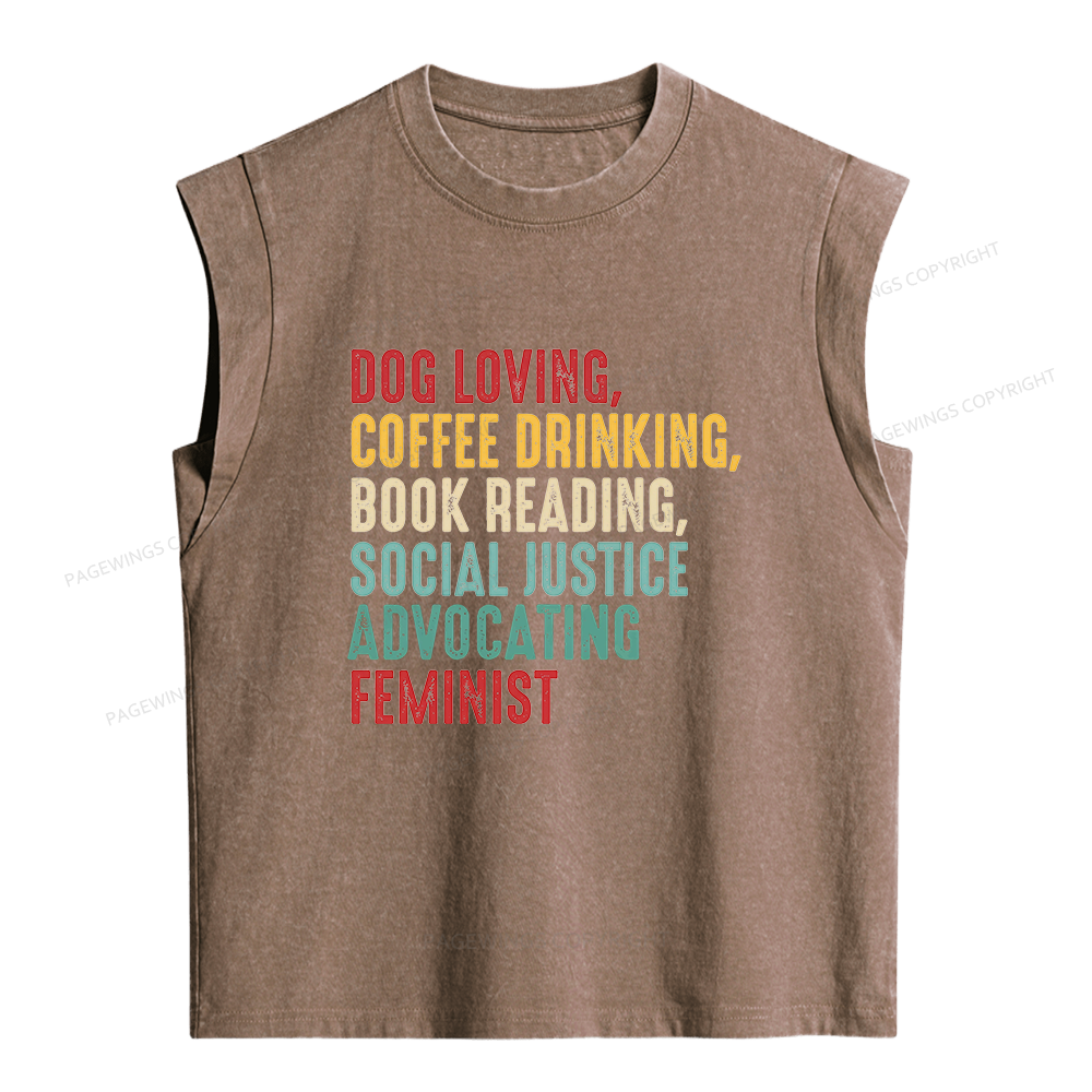 Pagewing Dog Coffee Book Reading Women's Washed Tank Top