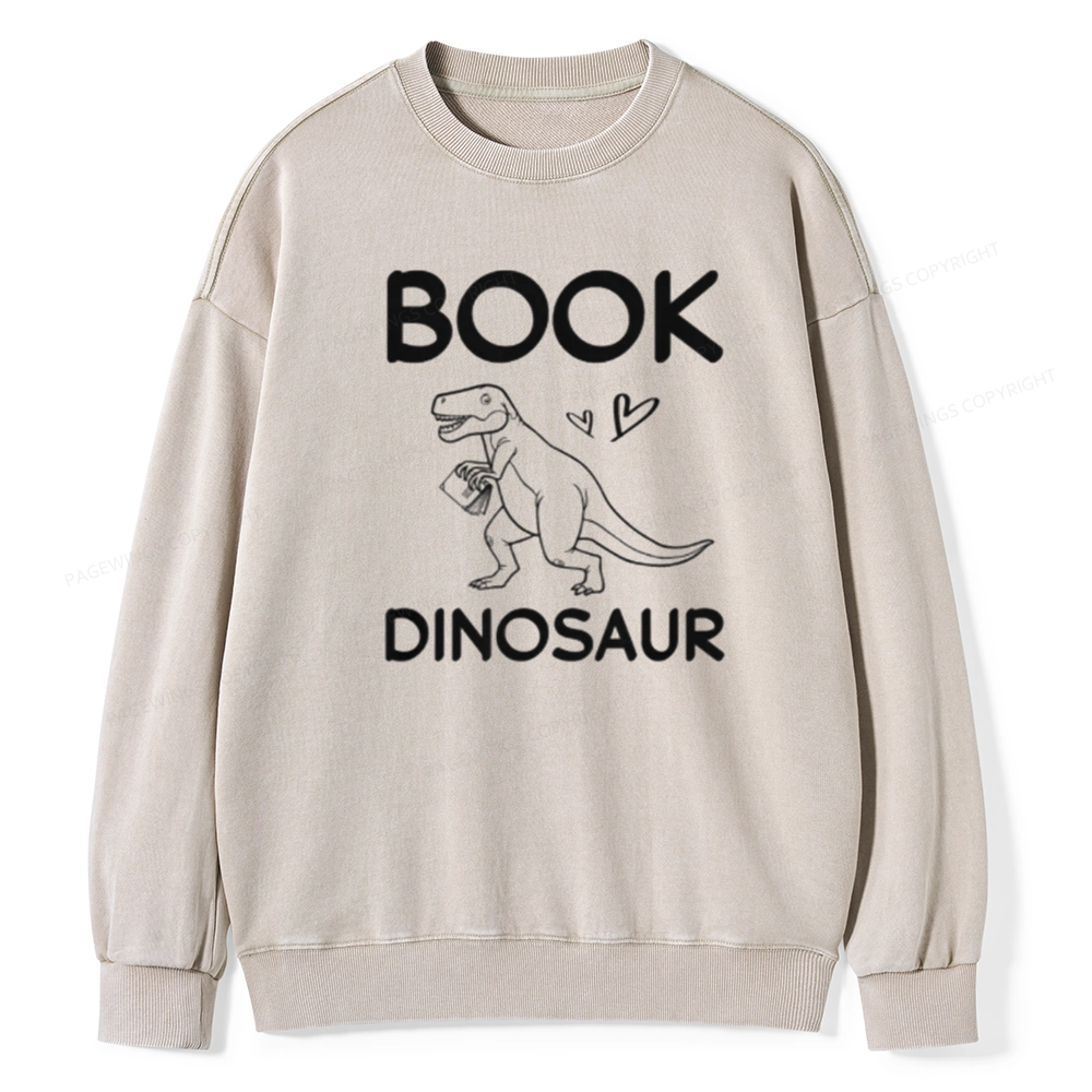 Pagewing Dinosaur Book Lover Unisex Washed Sweatshirt