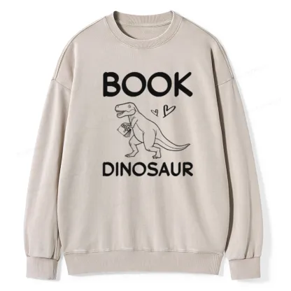 Pagewing Dinosaur Book Lover Unisex Washed Sweatshirt