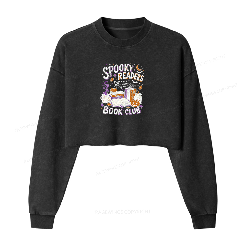 Pagewings Spooky Readers Book Club Washed Crop Sweatshirt