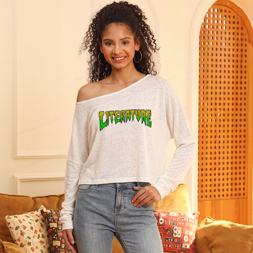 Pagewings Literature Slouchy Long Sleeve Off Shoulder T-shirt