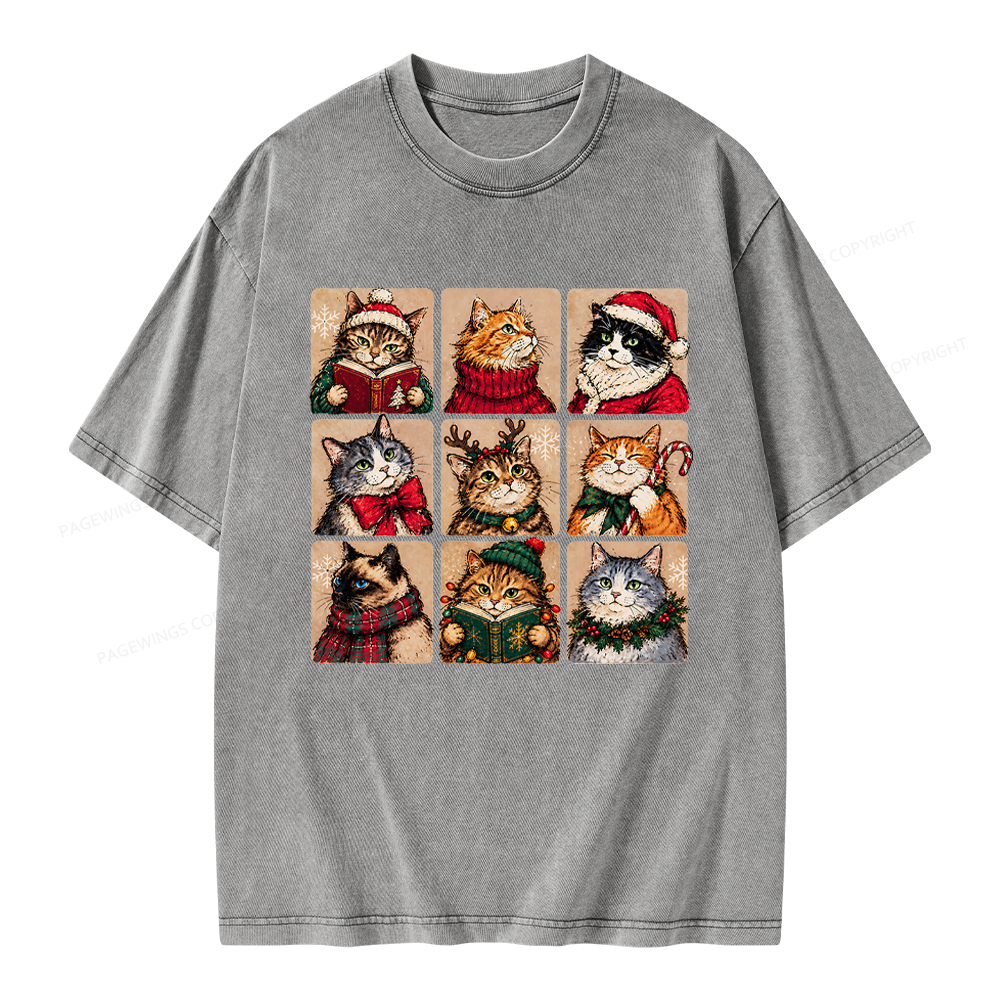 Pagewings Christmas Cats Unisex Washed T-shirt
