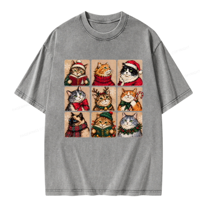 Pagewings Christmas Cats Unisex Washed T-shirt