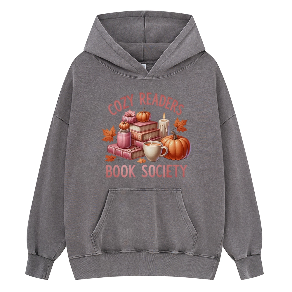 Pagewings Thanksgiving Cozy Readers Book Society Unisex Washed Hoodie