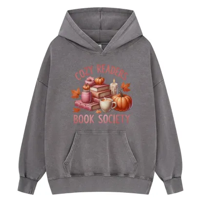 Pagewings Thanksgiving Cozy Readers Book Society Unisex Washed Hoodie