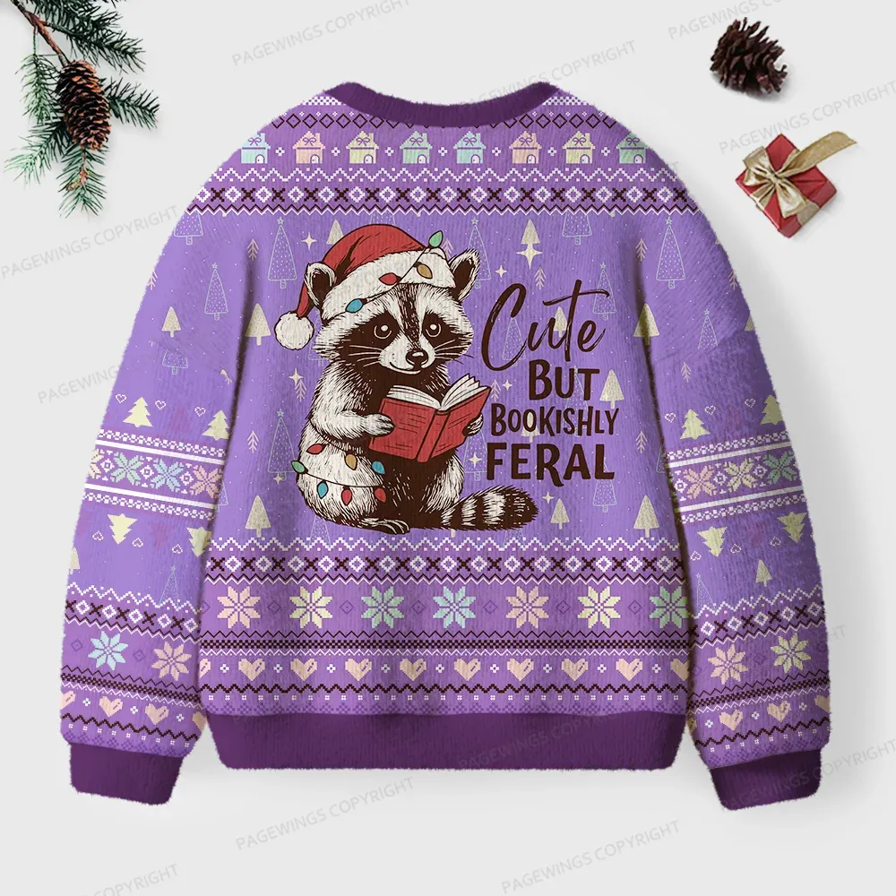 Pagewings Cute But Bookishly Feral Unisex Ugly Knit Sweatshirt