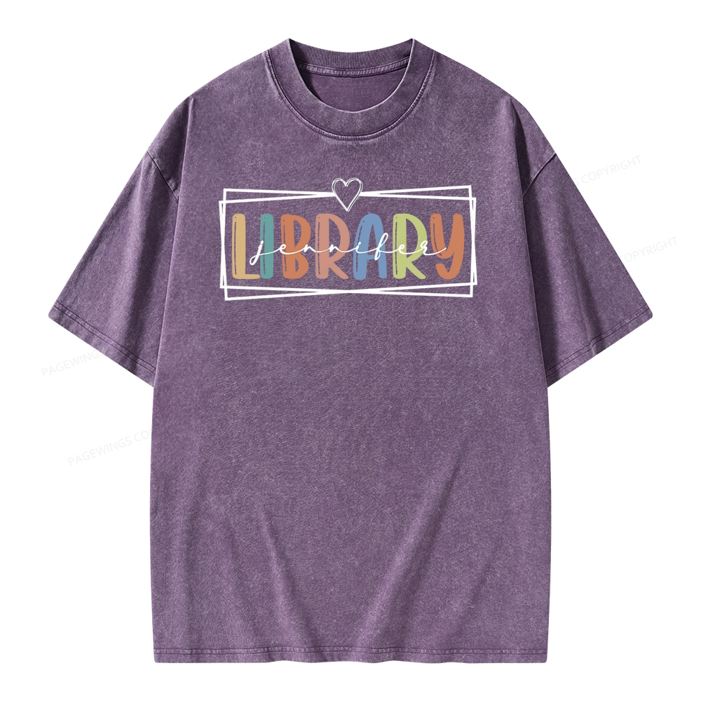 Pagewings Elementary Librarian Custom Name Unisex Washed T-shirt