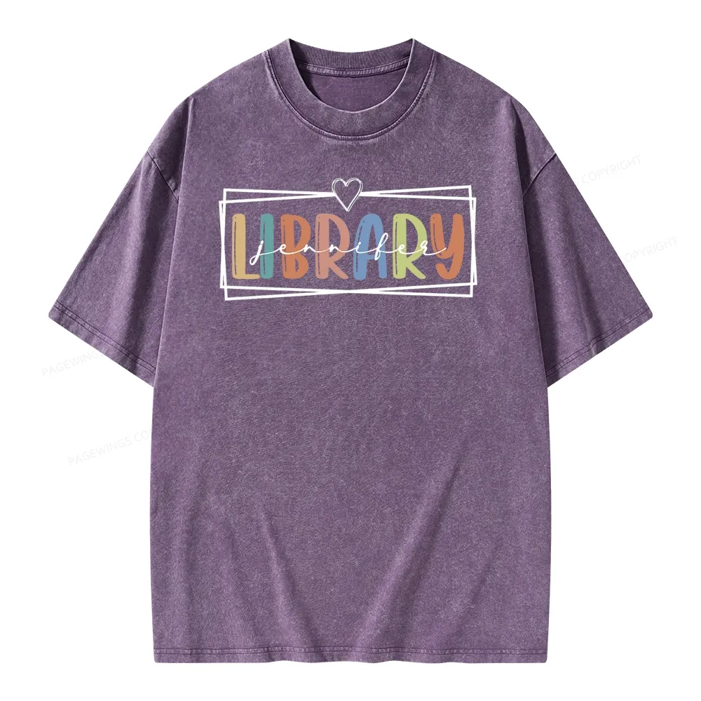 Pagewings Elementary Librarian Custom Name Unisex Washed T-shirt