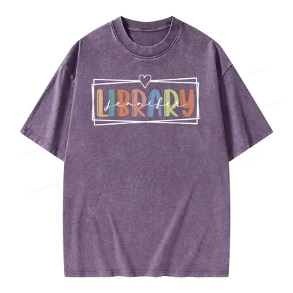 Pagewings Elementary Librarian Custom Name Unisex Washed T-shirt