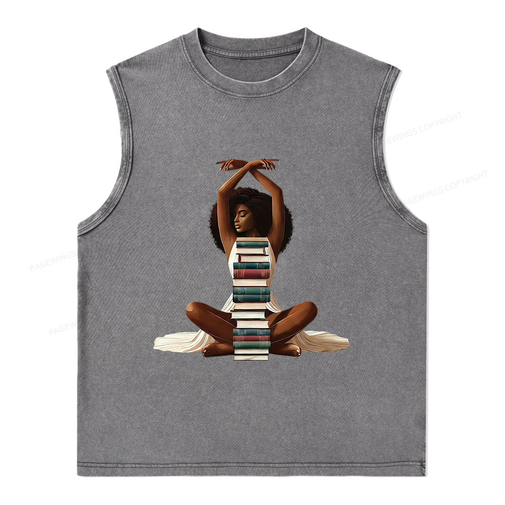 Pagewings Black Girl Reading Unisex Washed Tank Top