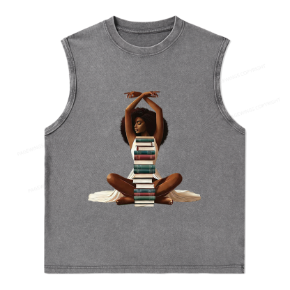 Pagewings Black Girl Reading Unisex Washed Tank Top