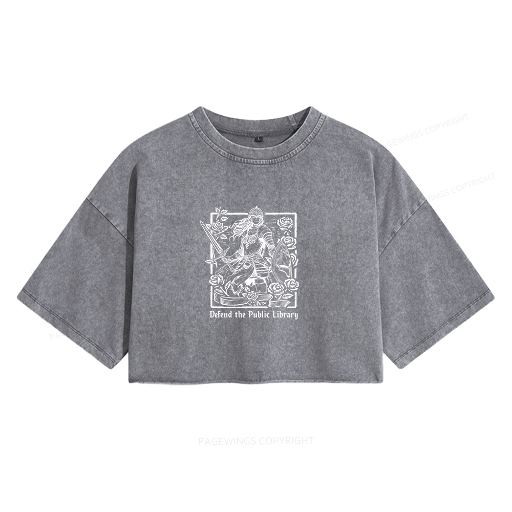 Pagewings Defend The Public Library Women's Washed Cropped T-shirt