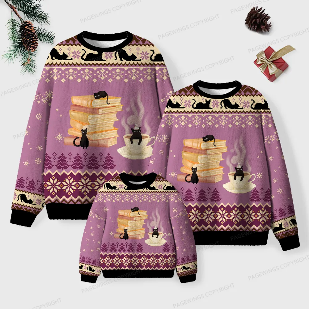 Pagewings Just a Book Loving Cat Unisex Ugly Knit Sweatshirt