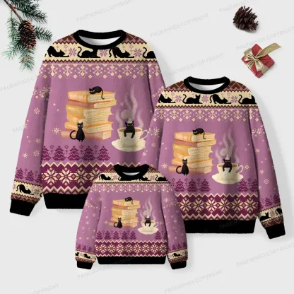 Pagewings Just a Book Loving Cat Unisex Ugly Knit Sweatshirt