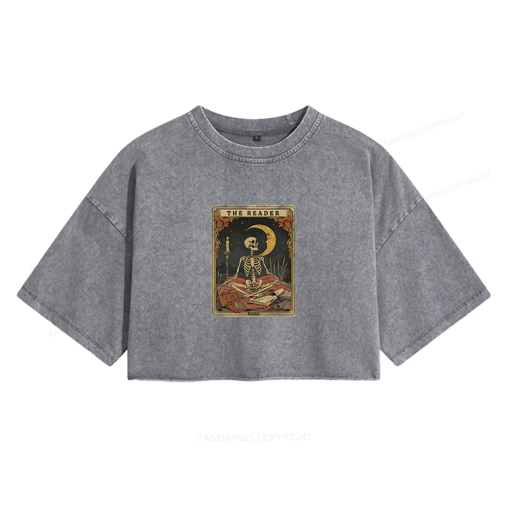 Pagewings The Reader Tarot Card Women's Washed Cropped T-shirt