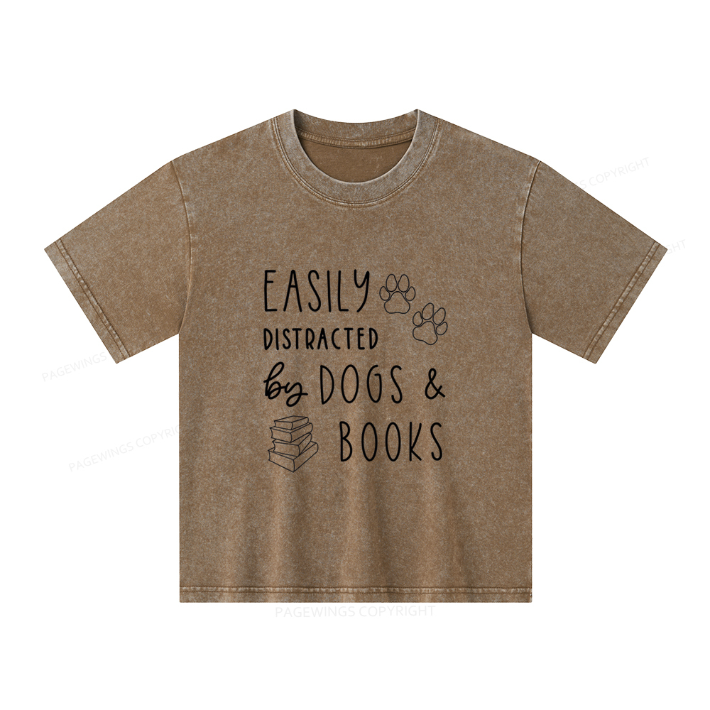 Pagewings Dogs And Books Unisex Kids Washed T-shirt
