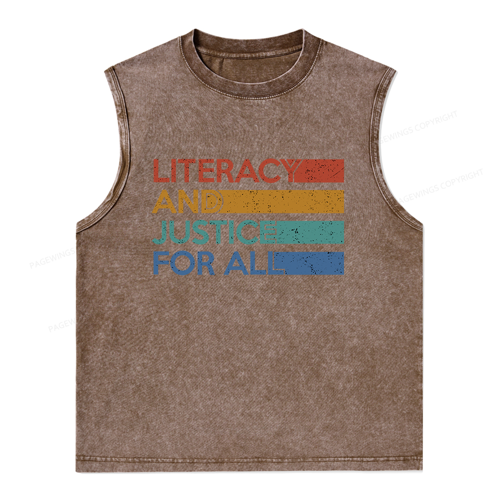 Pagewings Literacy and Justice For All Unisex Washed Tank Top