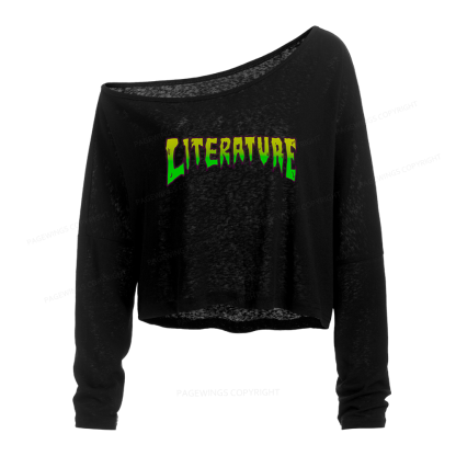 Pagewings Literature Slouchy Long Sleeve Off Shoulder T-shirt