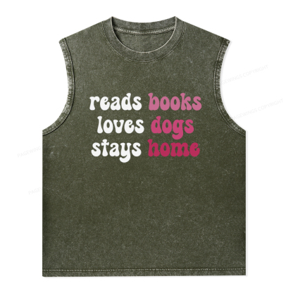 Pagewings Read Books & Lovs Dogs & Stay Home Unisex Washed Tank Top