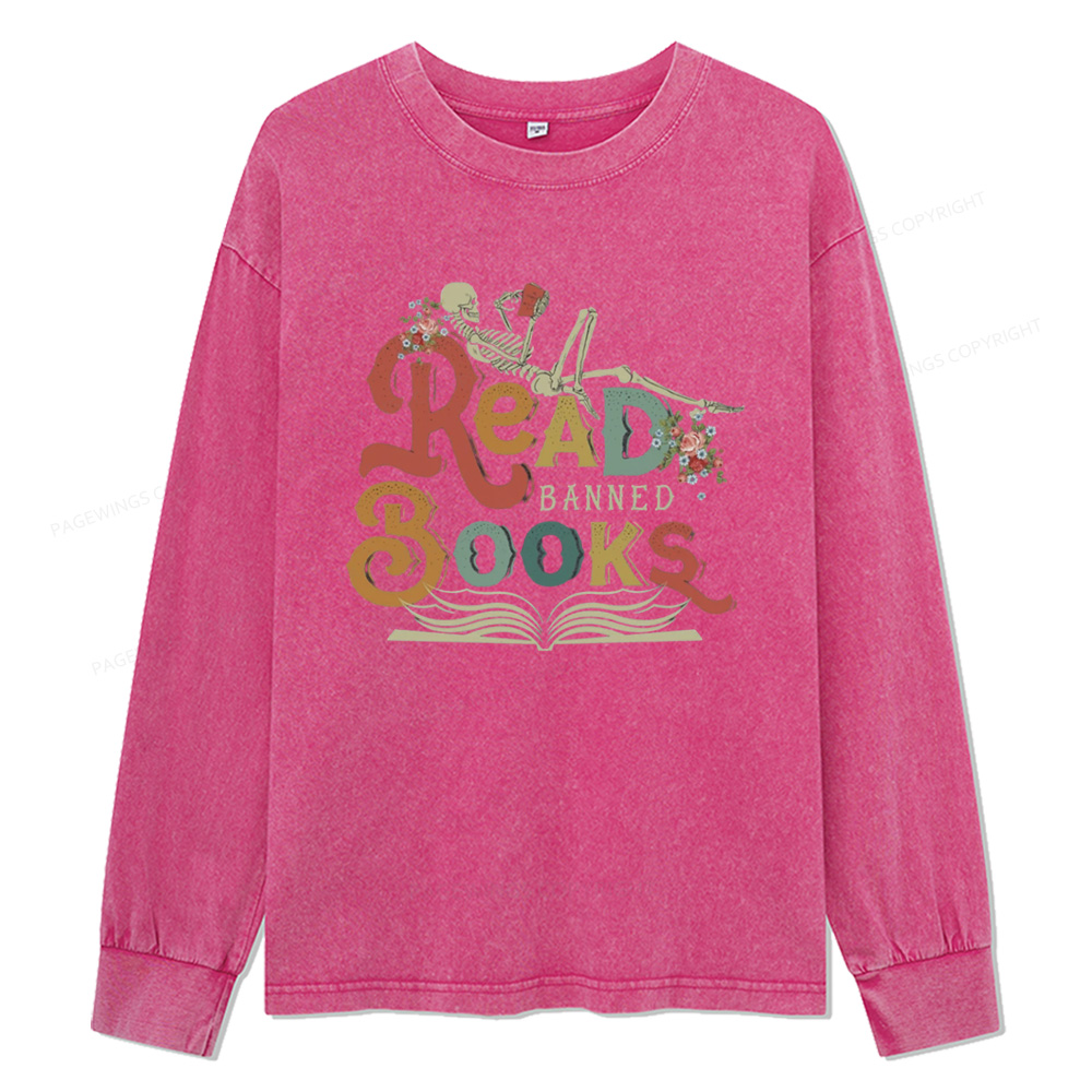 Pagewings Read Banned Books Unisex Washed Long Sleeve T-shirt