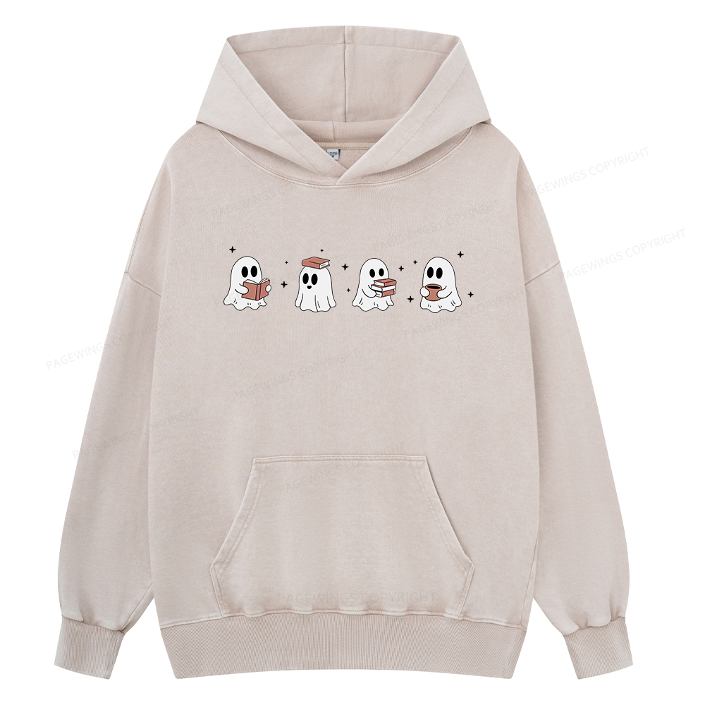 Pagewings Bookish Ghost Unisex Washed Hoodie